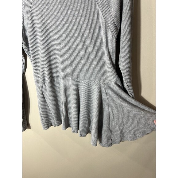 Maeve Anthropologie Women's Gray Peplum Ribbed Blouse Size Medium - Picture 7 of 10